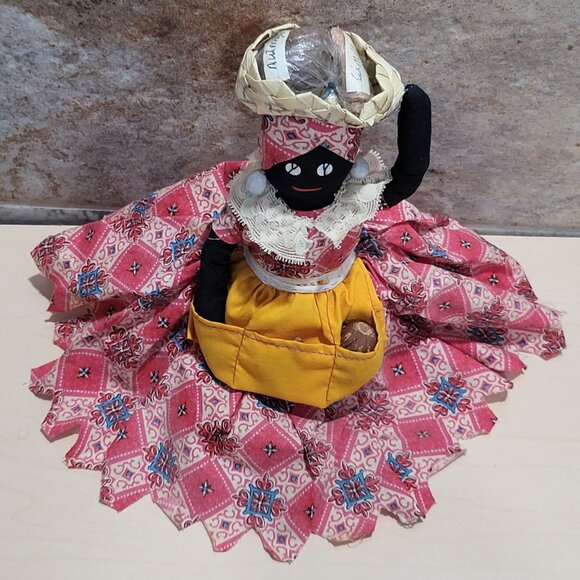 Vintage Grenada Cloth Doll Traditional Dress Spice Head Basket Spice - Picture 11 of 11